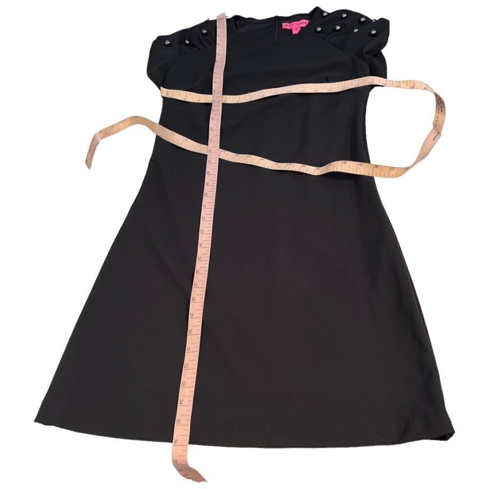 Betsey Johnson Black Sheath Dress Size 4 Faux Tahitian Pearl Fully Lined Crepe - Picture 10 of 10